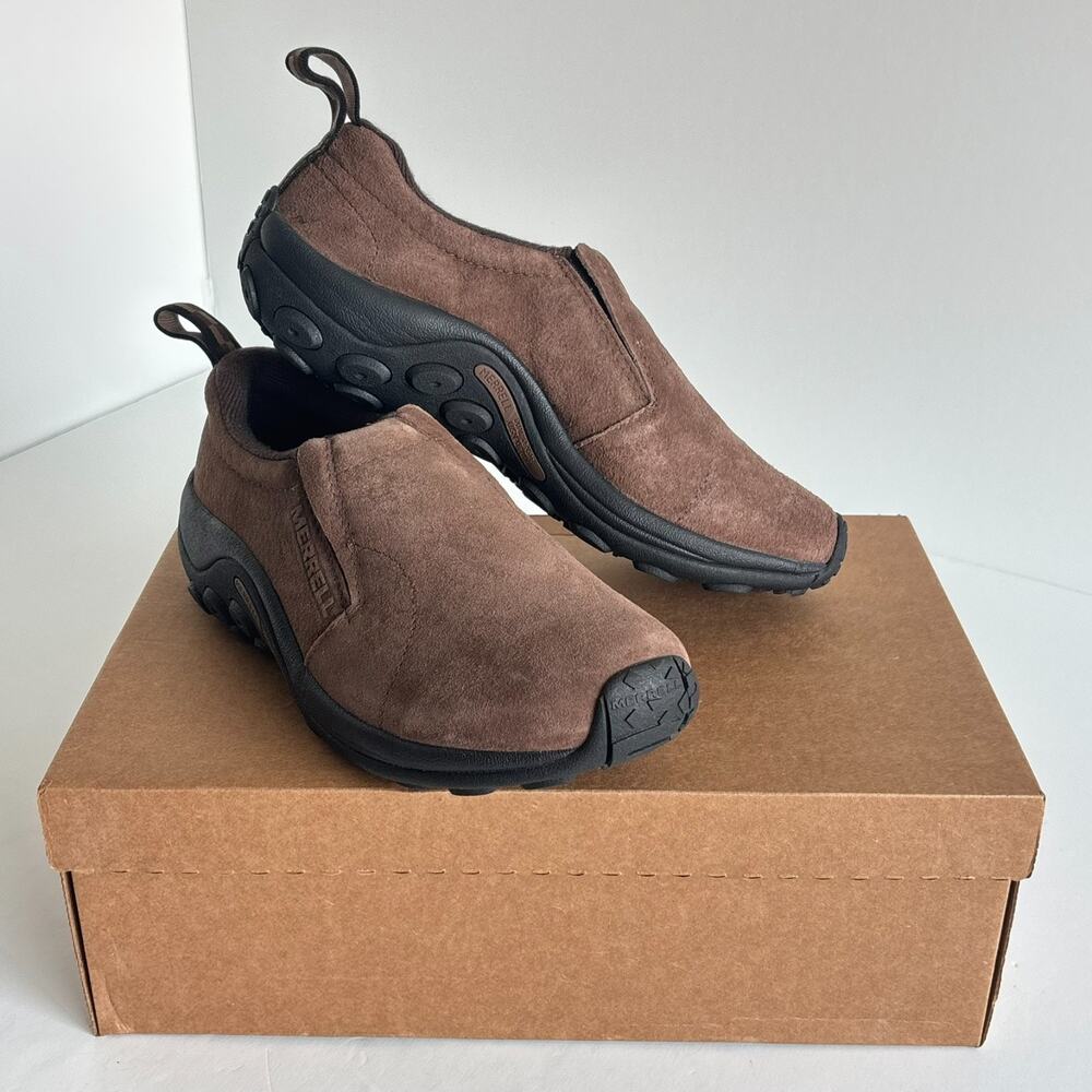 MERRELL MENS JUNGLE MOC Dark Earth Slip On Suede Leather Shoes Sz 8.5 J65685